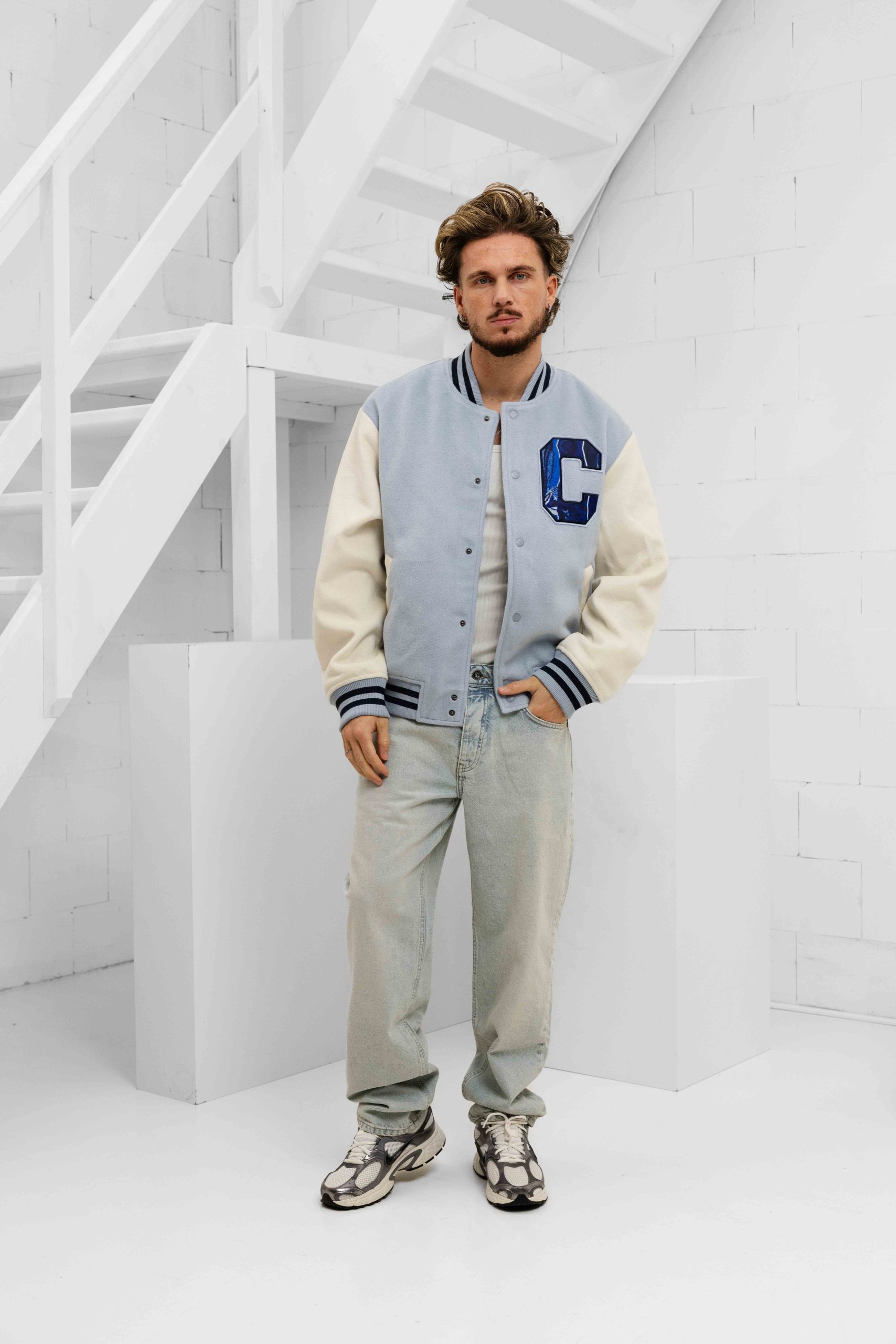 Carlo Colucci College Varsity Jacket Heren Lichtblauw