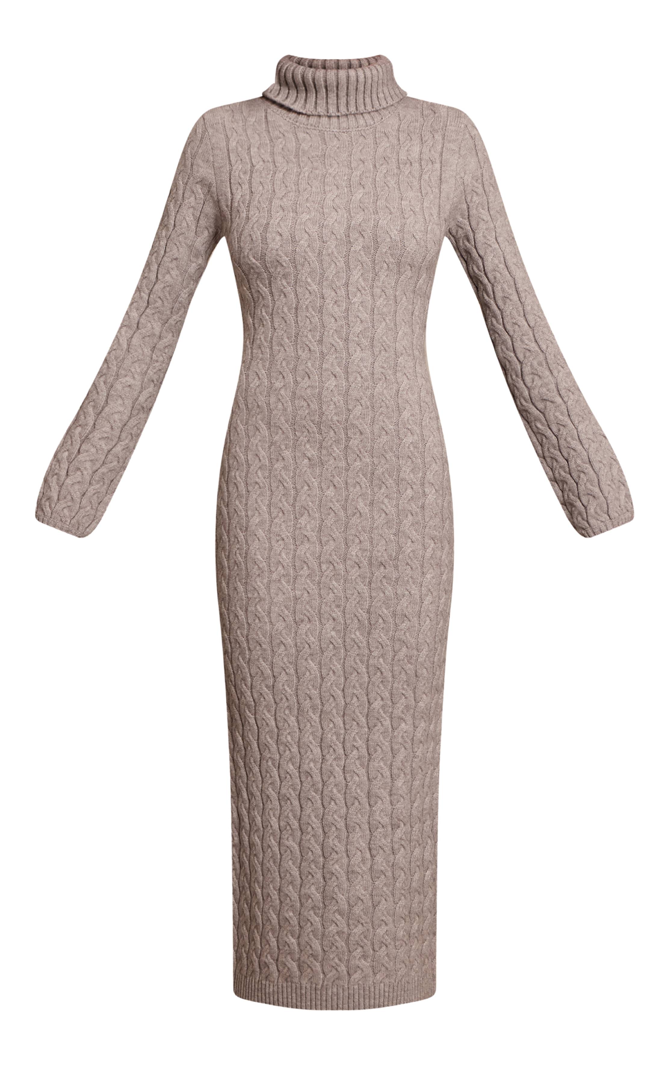Gris Robe Synthétiquell Maxi Col Roulé En Maille Torsadée Épaisse