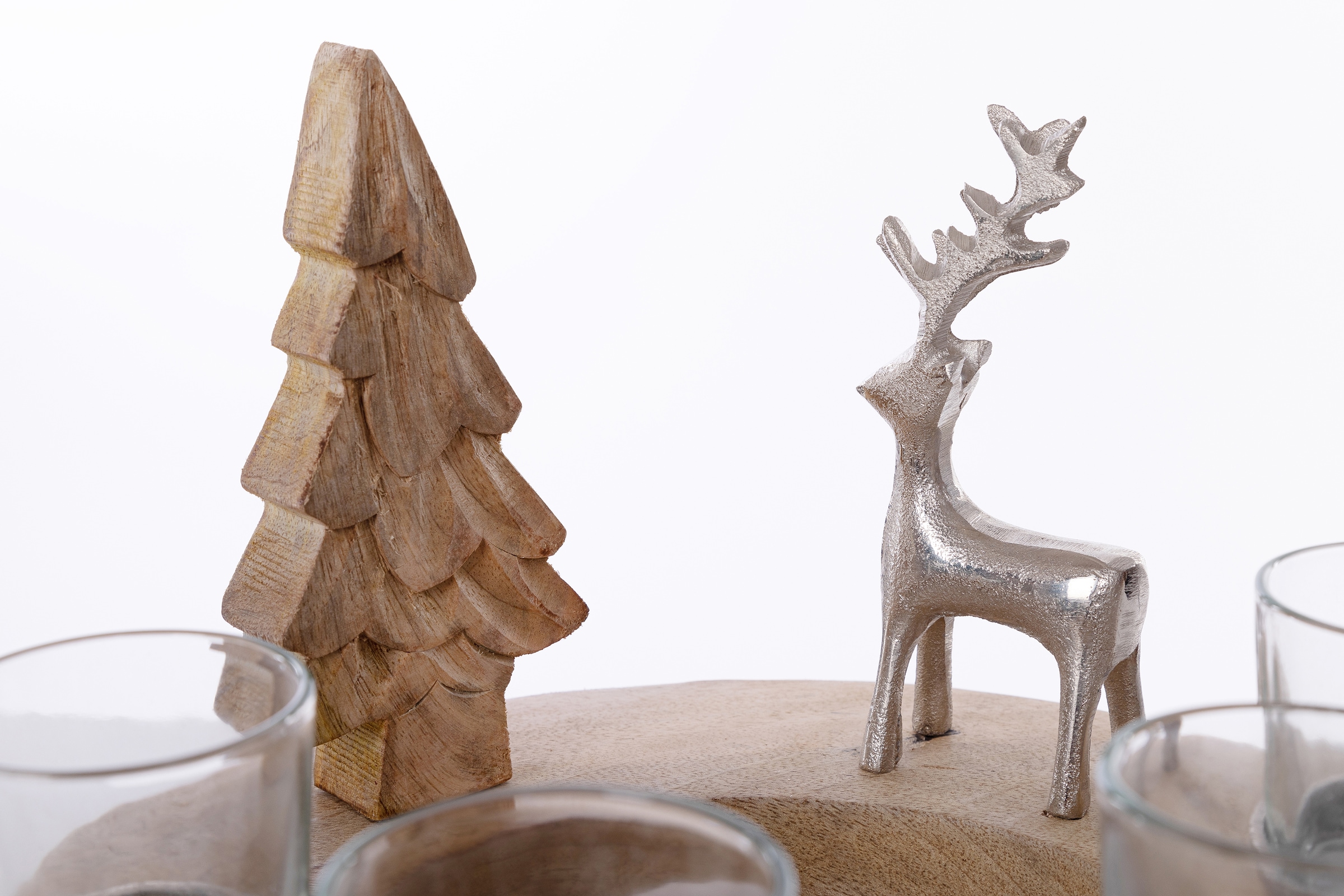 Home affaire Teelichthalter »Weihnachtsdeko, Adventsleuchter« aus Mangoholz, für vier Teelichter