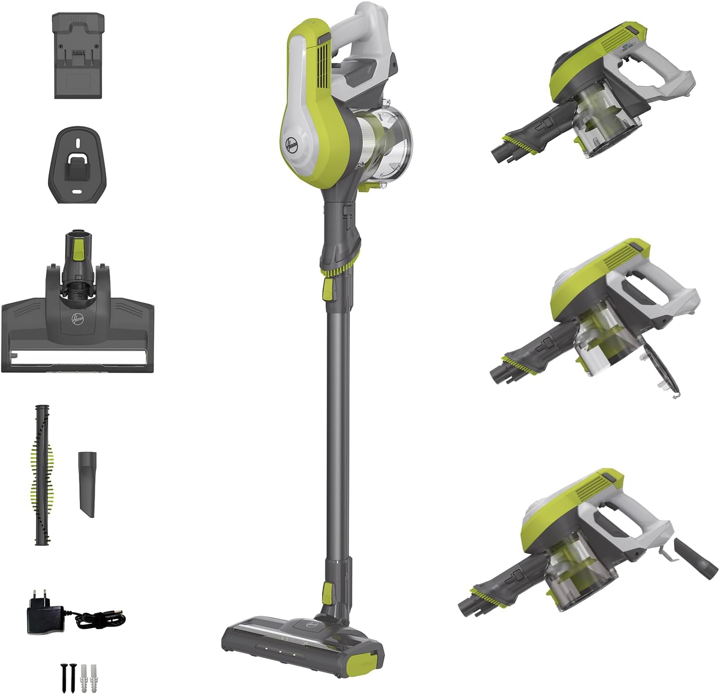 Hoover Akku-Staubsauger ohne Beutel für bis zu 120 m² mit 1 Akkuladung IStaubsauger kabellos mit LED-Licht, XL Staubbehälter & Parkfunktion I Akkusauger mit Fugendüse & Staubbürste [HF110H]