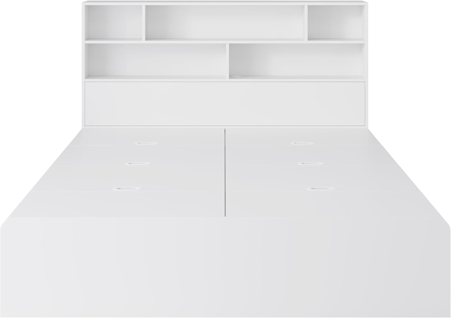 okwish Holzbett Jugendbett Flachbett 140x200 cm Doppelbett, Funktionsbett mit USB Typ-C, Bett mit Stauraum - Stauraumbett mit Schubladen & Bettkasten, Weiß (ohne Matratze)