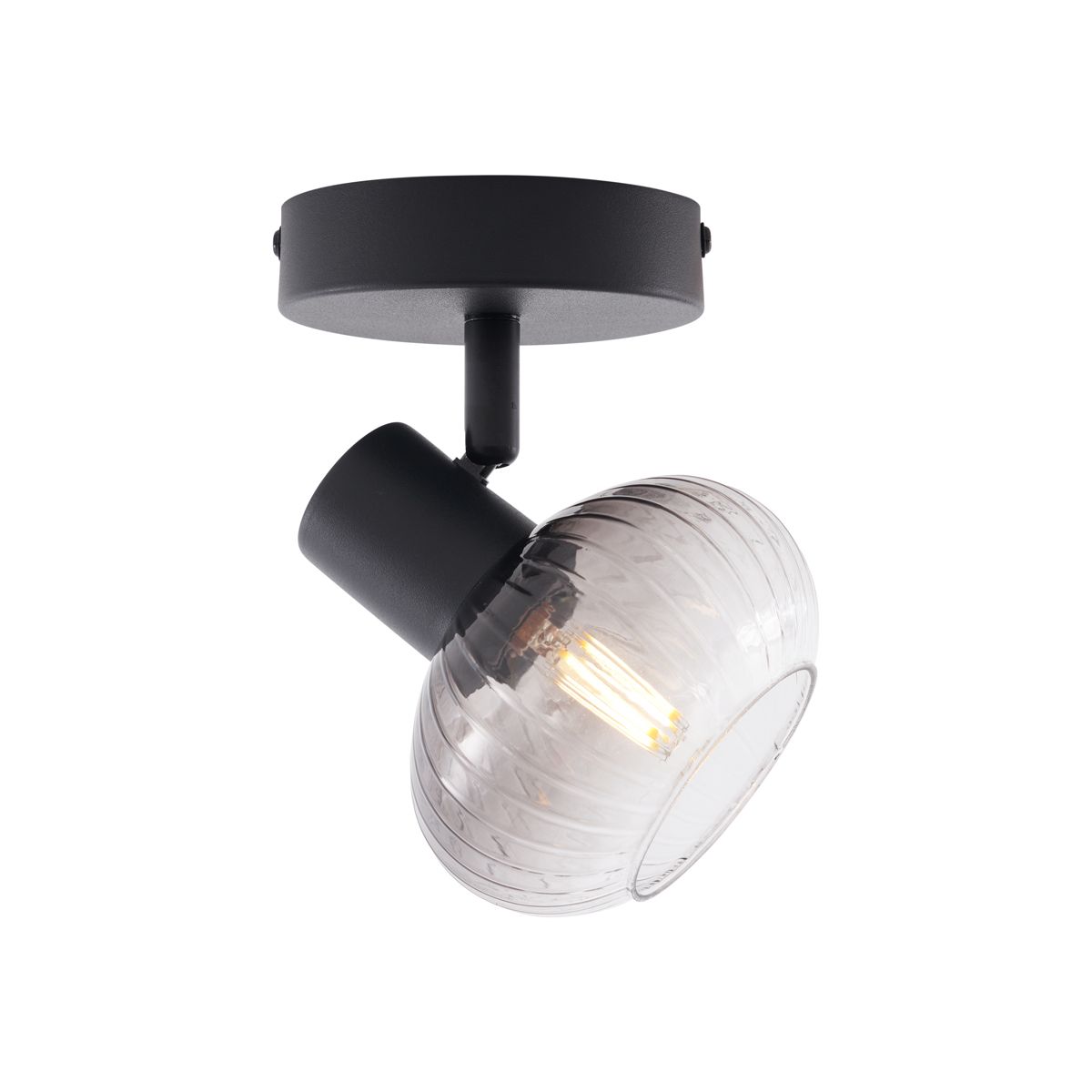 Moderne plafondspot zwart met smoke glas rond - Teddy