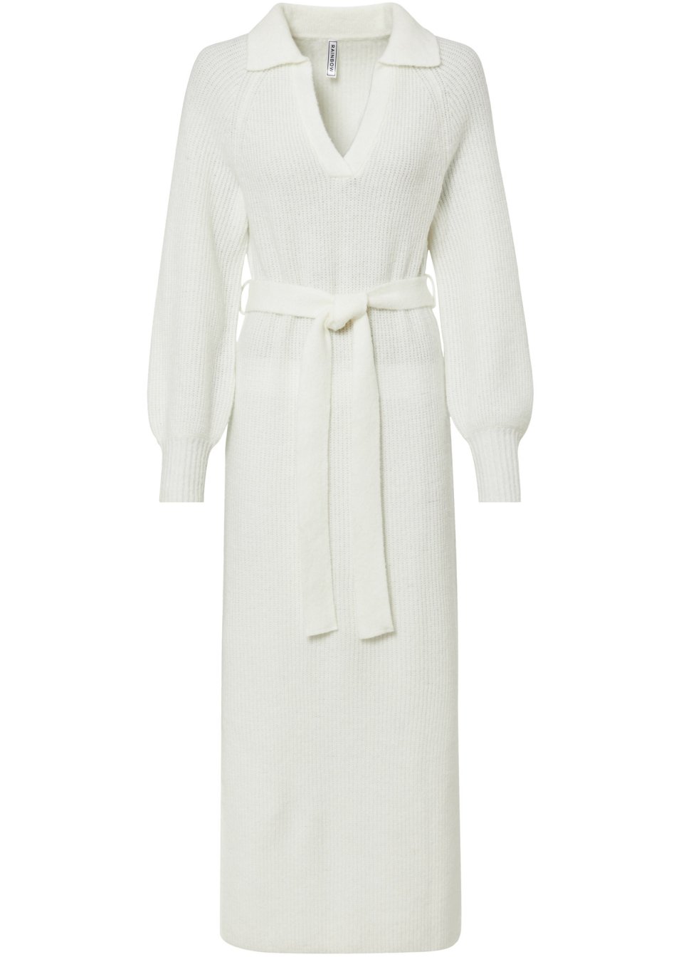 Robe en maille col en V et ceinture (Ens. 2 pces.)