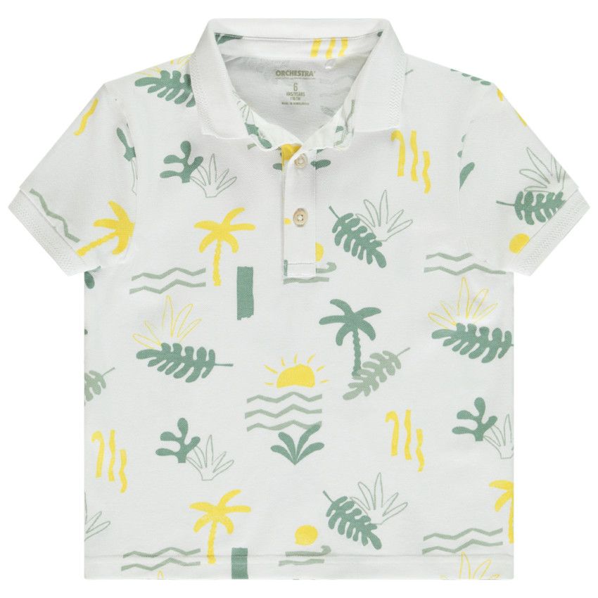 Polo manches courte imprimé arty fantaisie pour garçon - Blanc