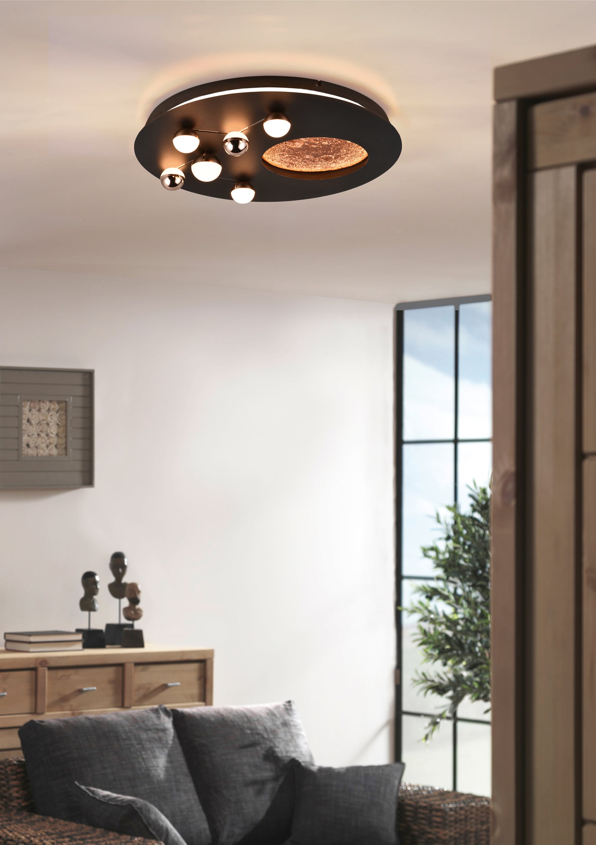 TRIO LED Deckenlampe ZODIAC 50 cm schwarz