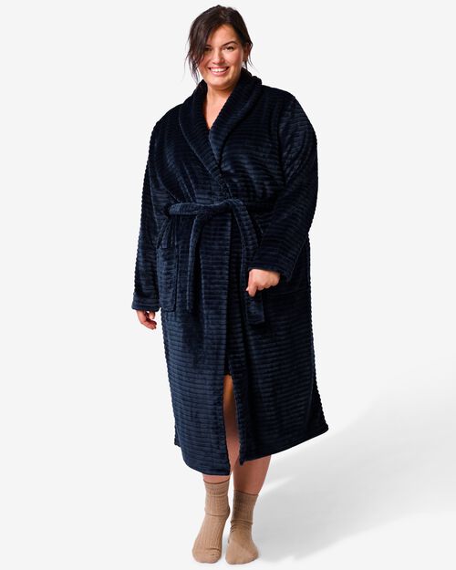 peignoir long femme en polaire bleu foncé