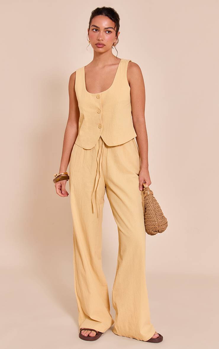 Butter Yellow Pantalon Large À Cordon De Serrage Aspect Lin Tailleur