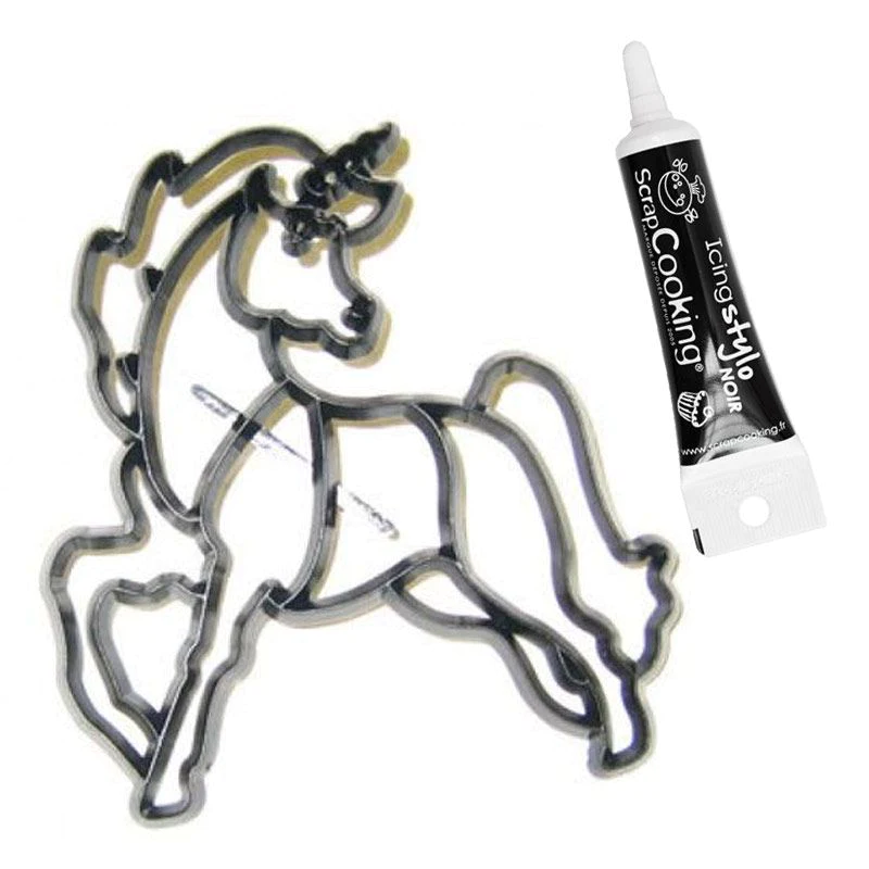 Emporte-pièce Licorne à assembler + Stylo de glaçage noir Youdoit