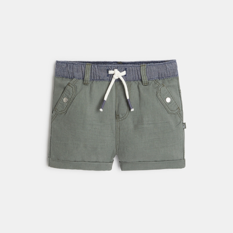 Short en lin et coton vert bébé garçon