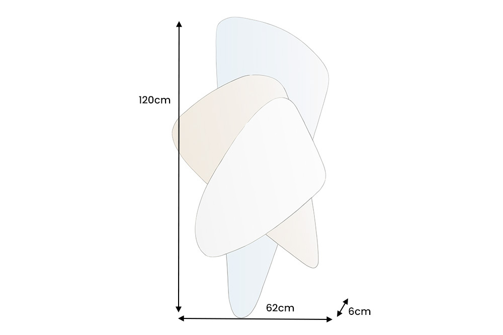 Design Wandspiegel GEOMETRIC 120cm blau braun klar drei Spiegelflächen