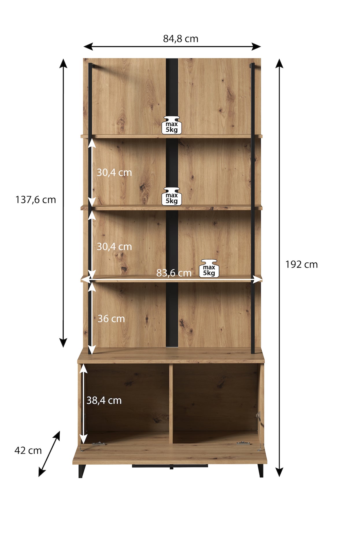 Saturn - Boekenkast - Eiken/zwart - 85x42x192 cm