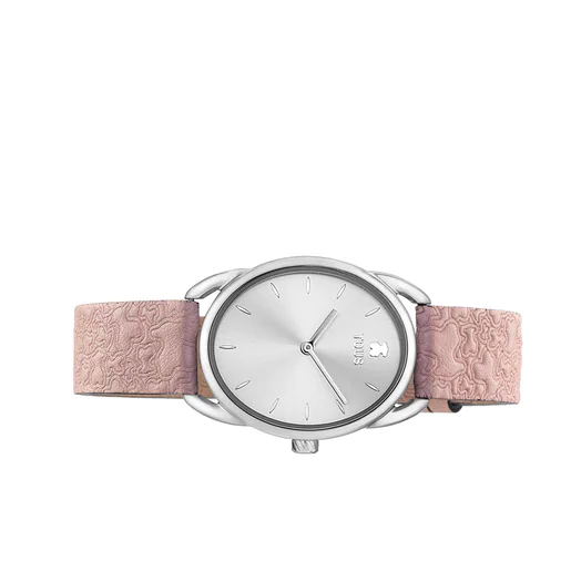 Relógio analógico Dai em aço com pulseira de couro rosa Kaos