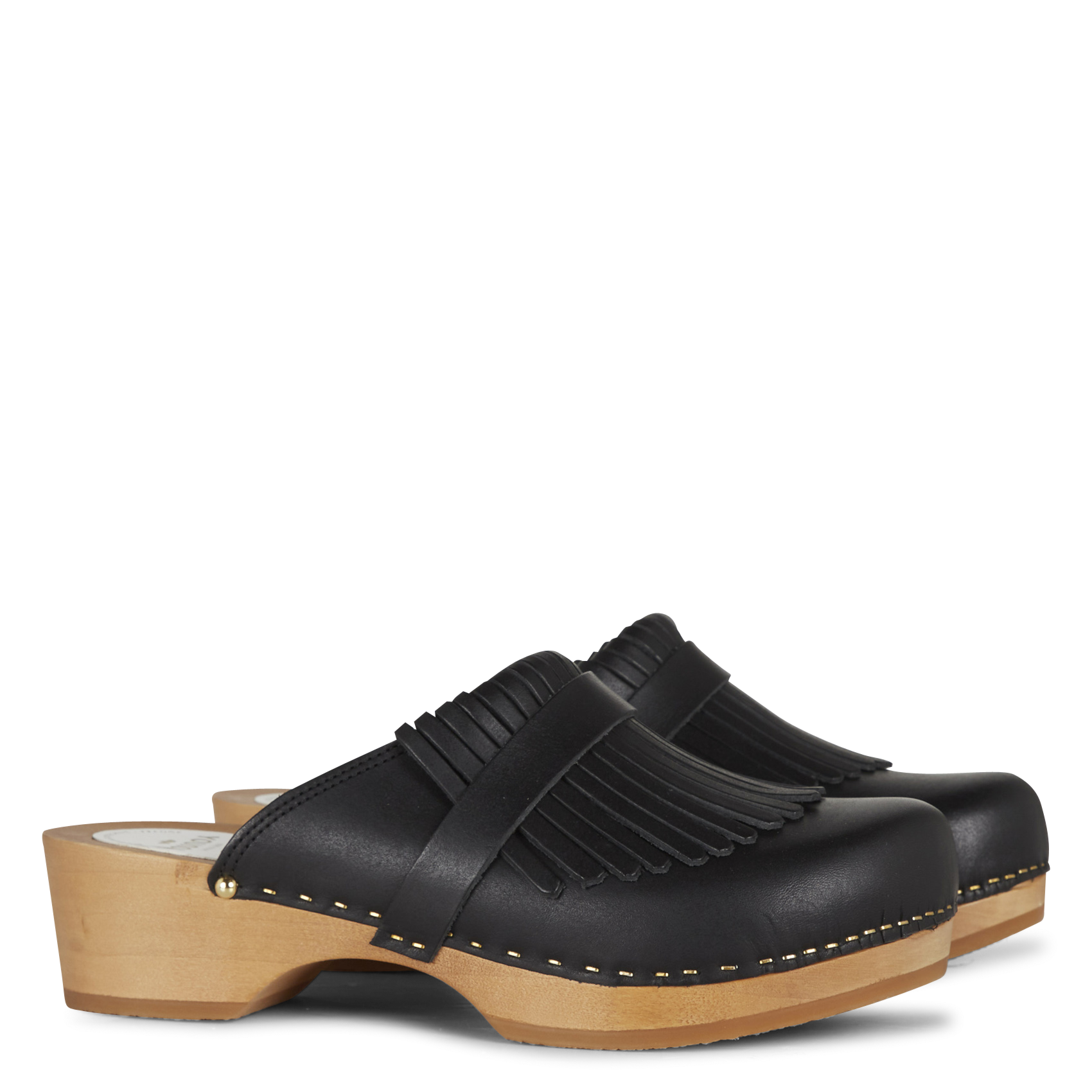 YDAHO - Sabot en cuir à franges| Noir