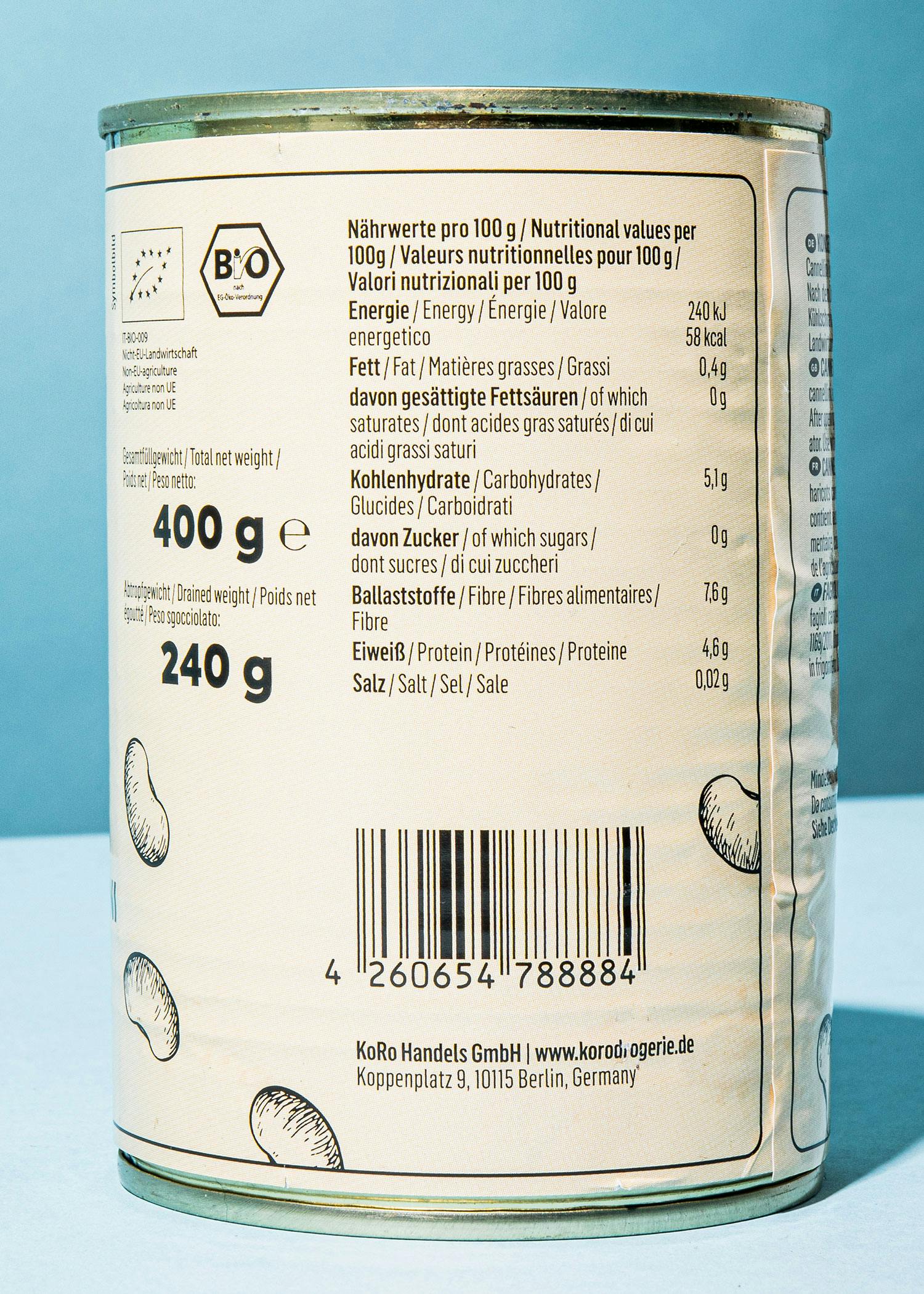 Weiße Bio Cannellini Bohnen in der Dose 240 g
