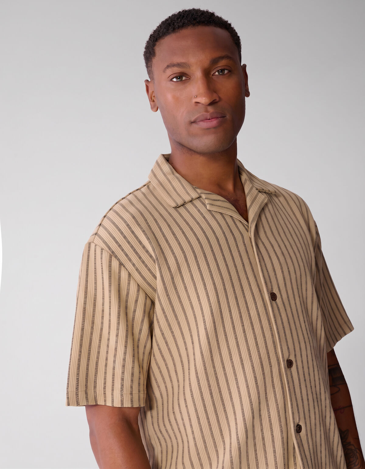Pinstripe Rib Overhemd Zand