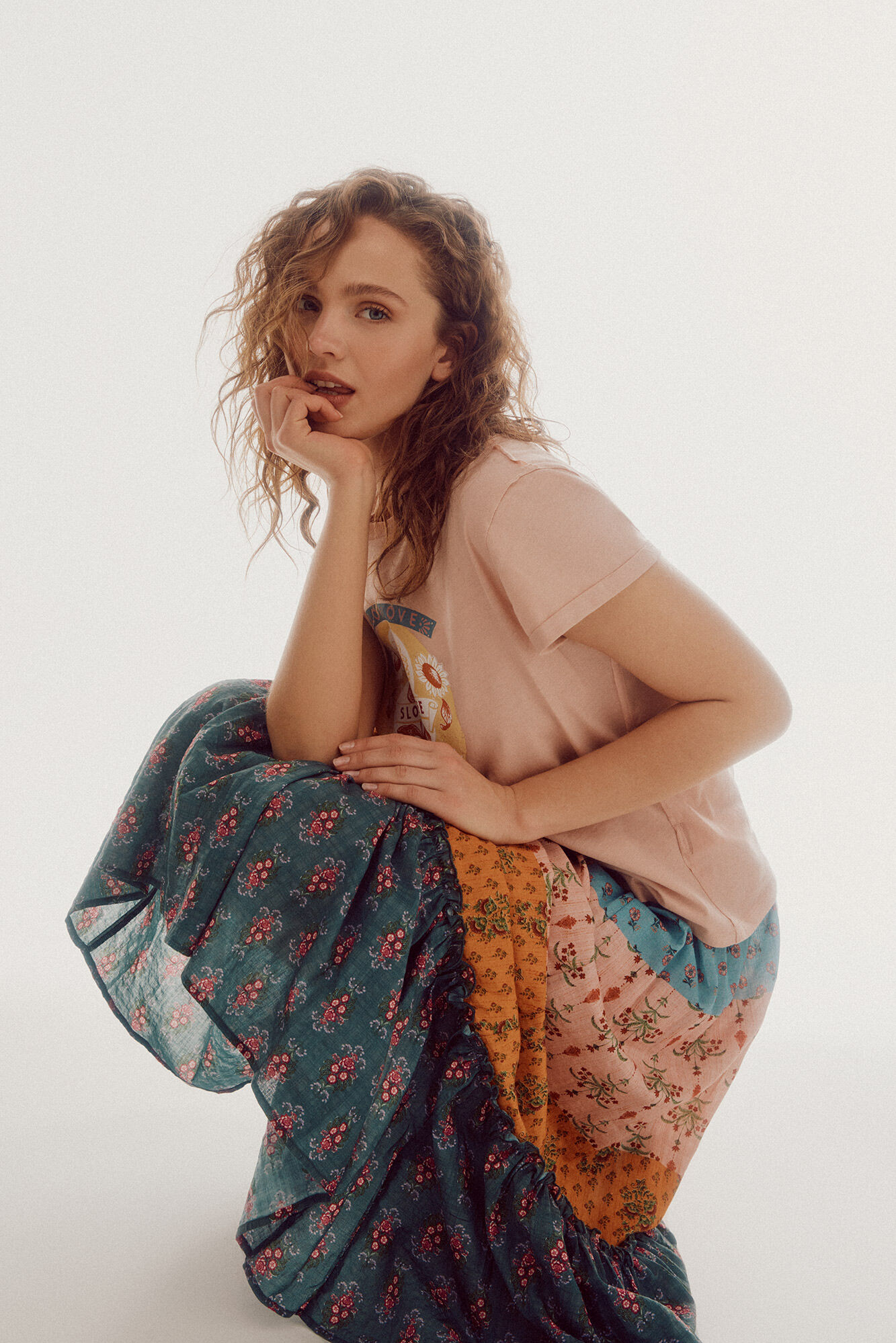 Saia midi estampada - Multicolorida
