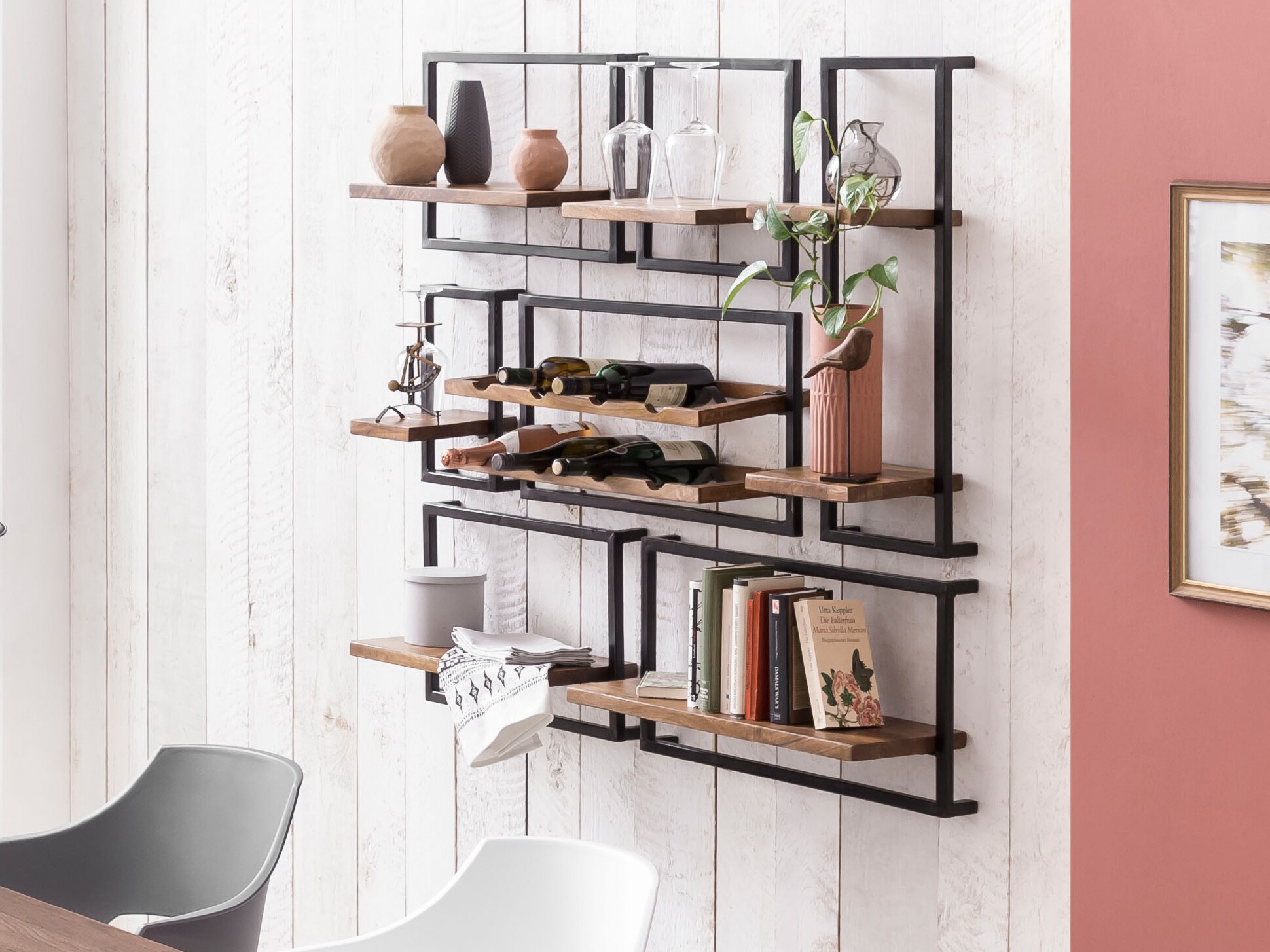 Wandregal Panama Mangoholz Metall Wandboard Ablage Regal HängeregalBücherregal