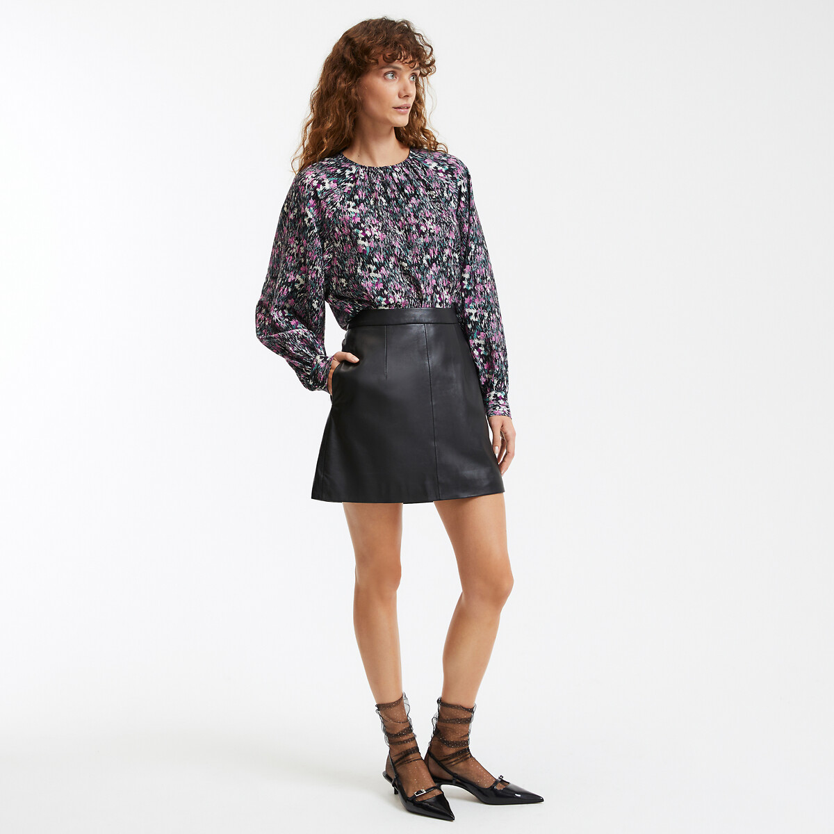 COLEÇÕES LA REDOUTE<br>Blusa com gola redonda, estampa gráfica e mangas compridas