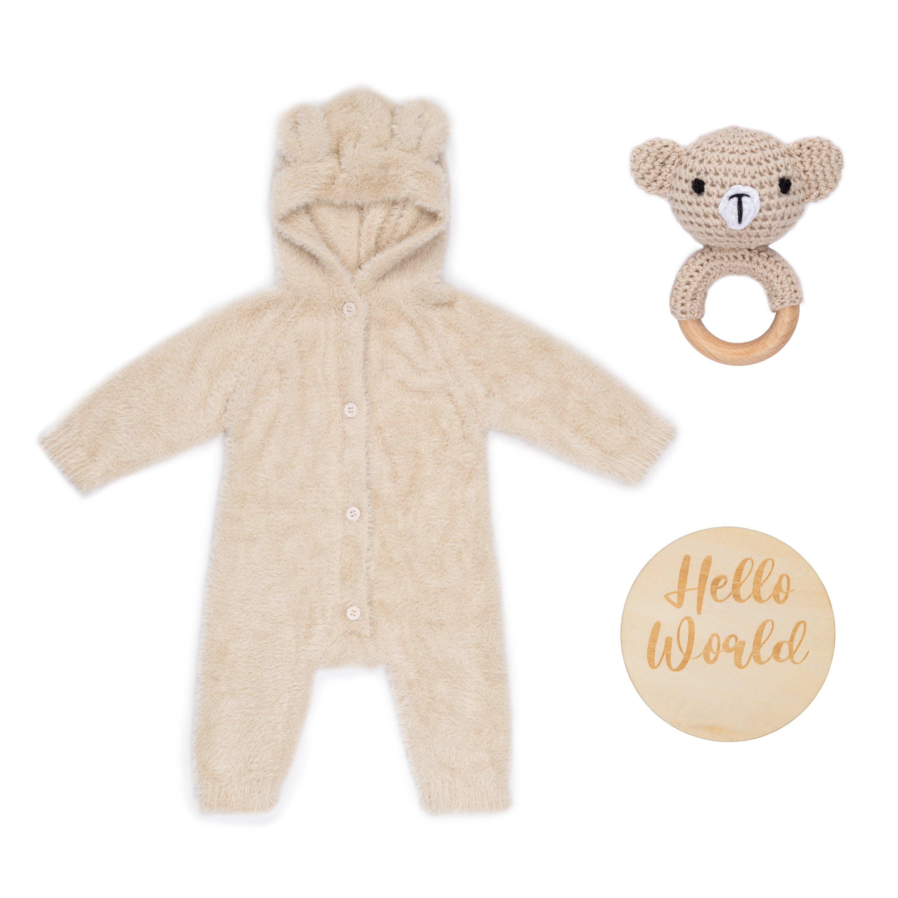 Hello World Studio Baby Boy Bear Romper and Rattle Gift