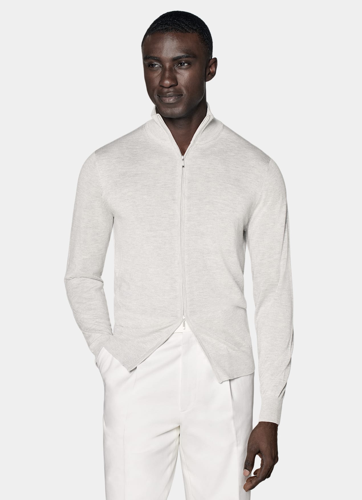 Cardigan zippé gris clair