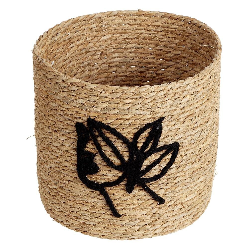 Panière brodée visage beige et noir Ø25xH25cm