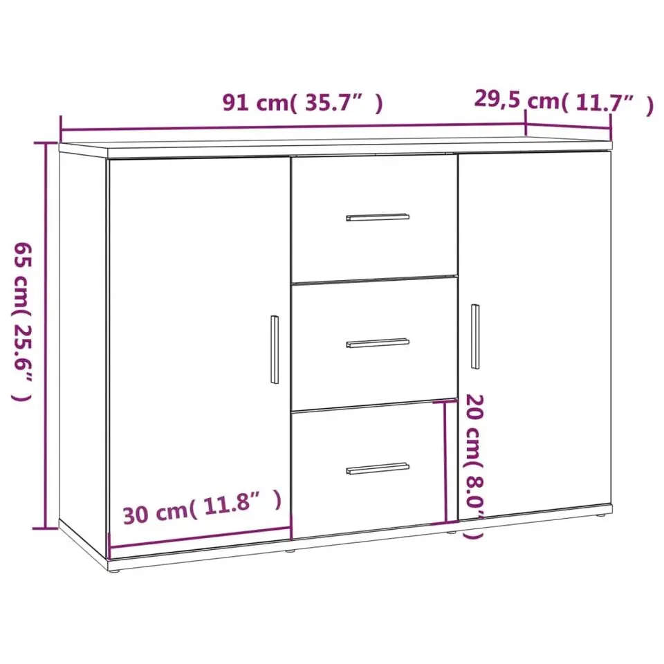 vidaXL - Dressoir met 2 deuren 3 lades - Wit - Bewerkt hout -91x29.5x65 cm