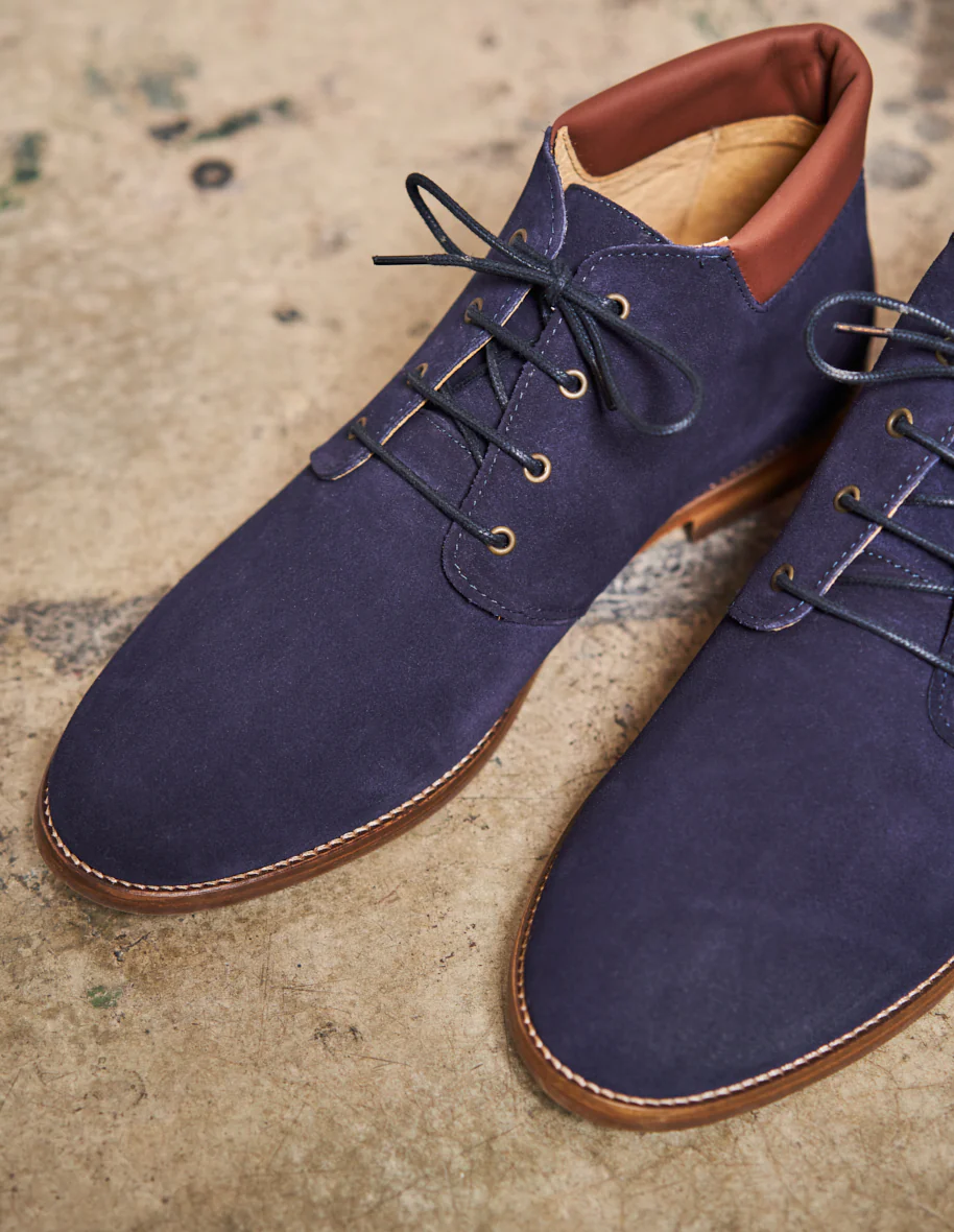 Bottines Gaultier - Suède marine et cuir cognac
