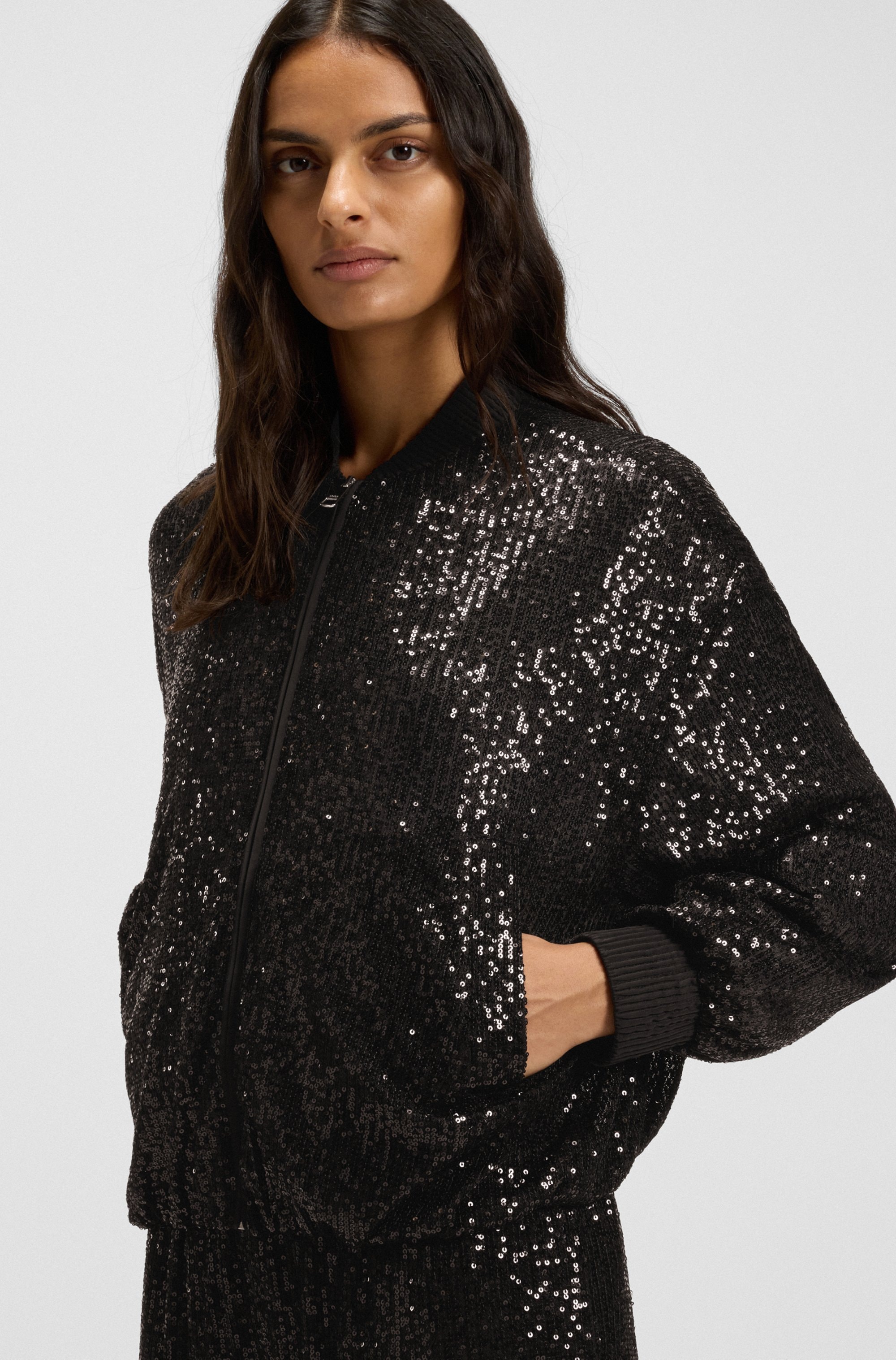 BOSS ORANGE Blouson »Jilloi Premium Damenmode« mit Paillettenbesatz, Relaxed Fit