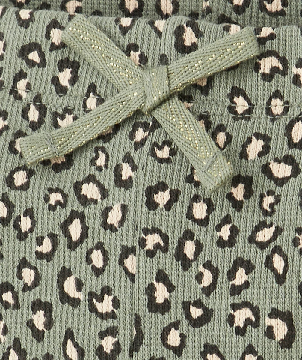 LEGGING BÉBÉ FILLE EN COTON BIO CÔTELÉ VERT IMPRIMÉ LÉOPARD