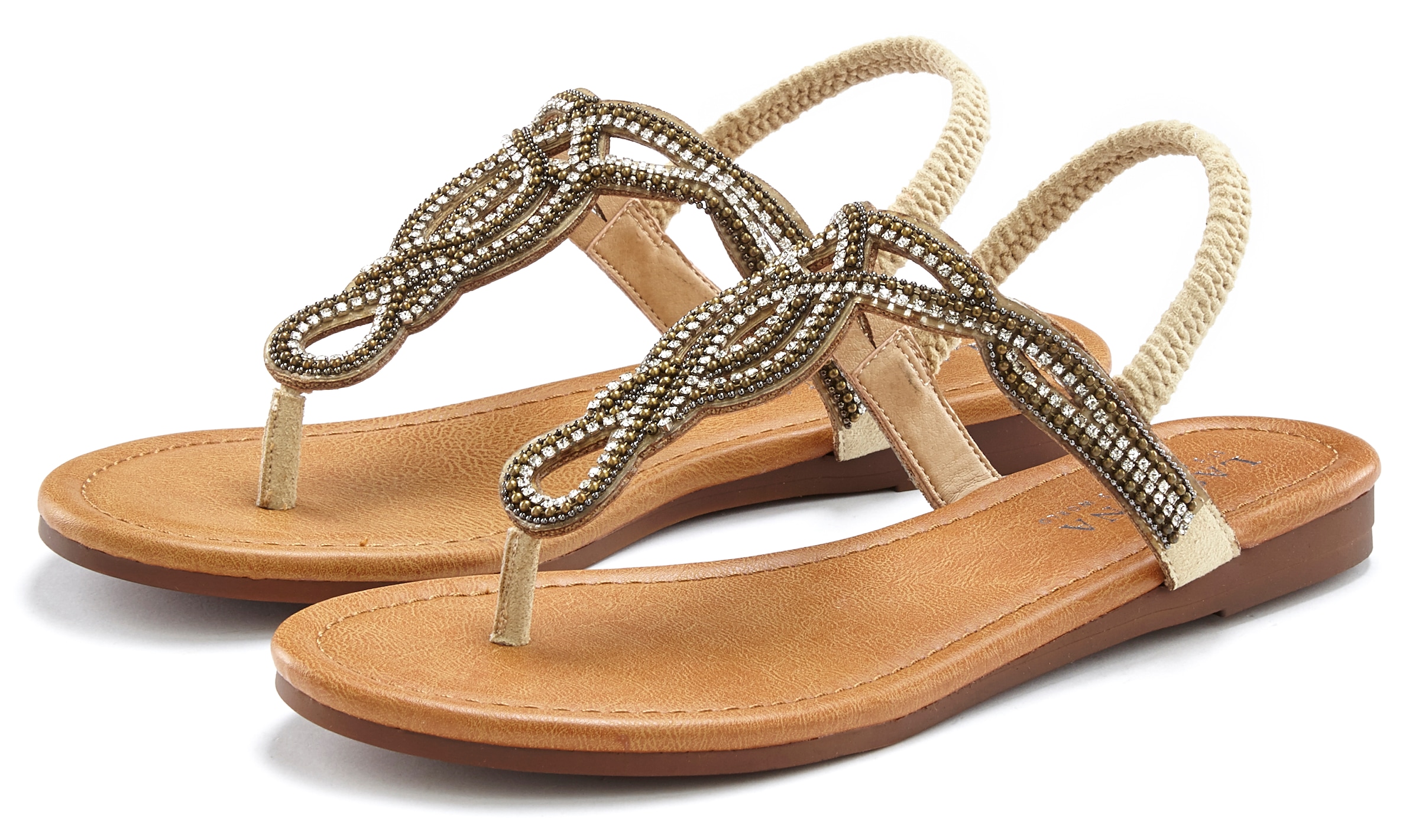 LASCANA Zehentrenner  Sandale, Pantolette mit Schmucksteinen in Glitzer-Optik VEGAN