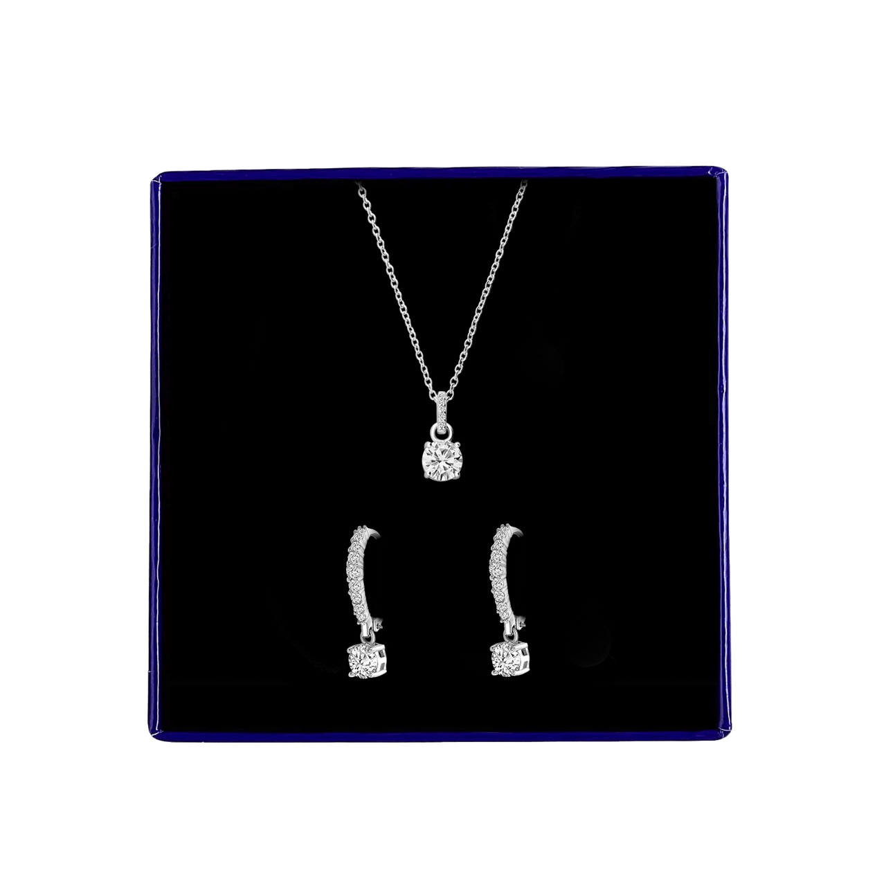 Zilveren sieradenset met oorbellen en ketting rond zirkonia