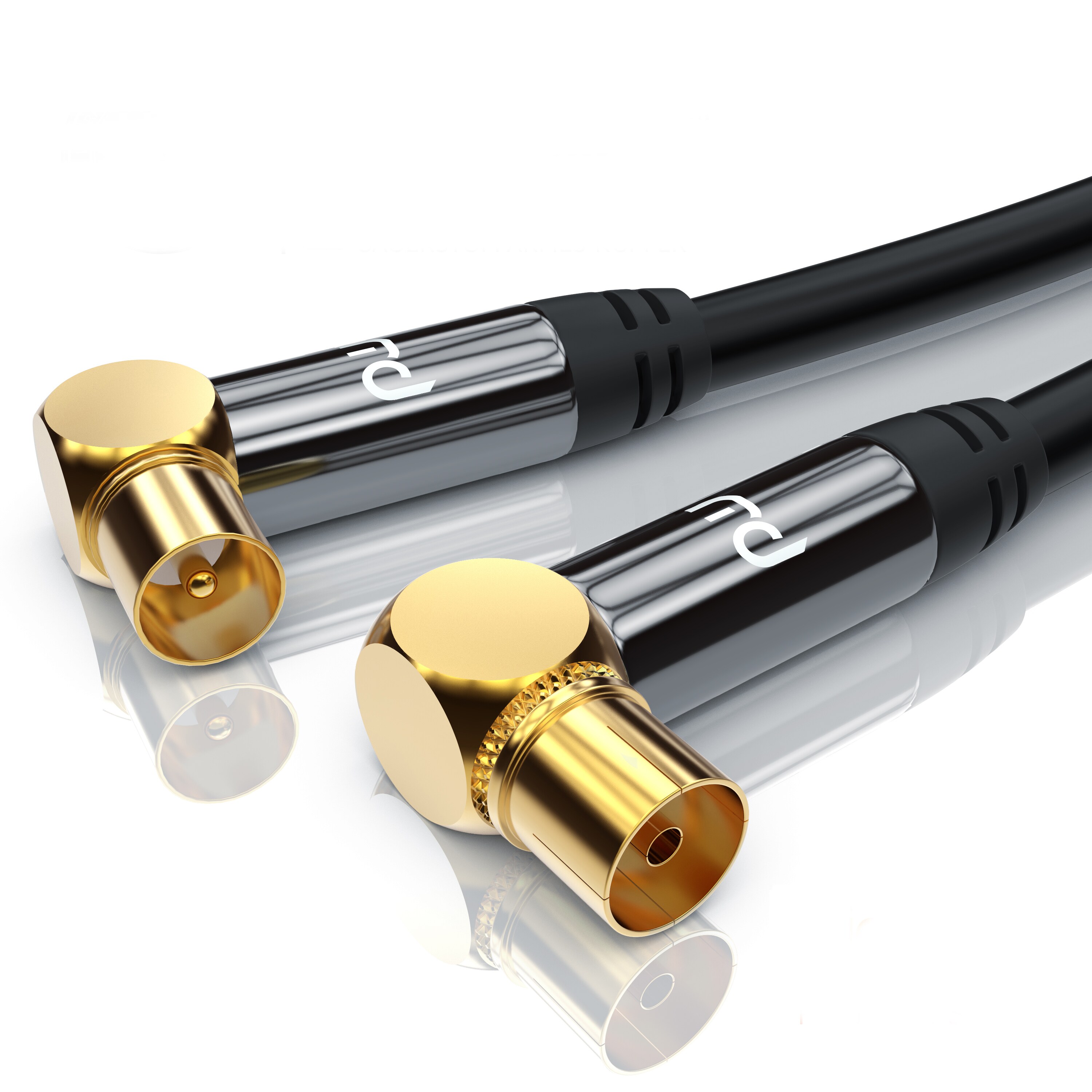 Primewire Antennenkabel 90° gewinkelt, Koax, TV-Kabel, RF, IEC, HDTV, 4-fach Schirmung, 75 Ohm, 120dB - 2m