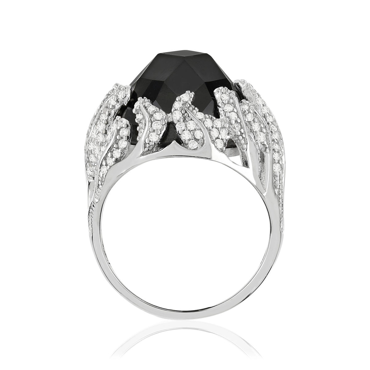 Bague argent 925 pierre imitation noire et zirconias