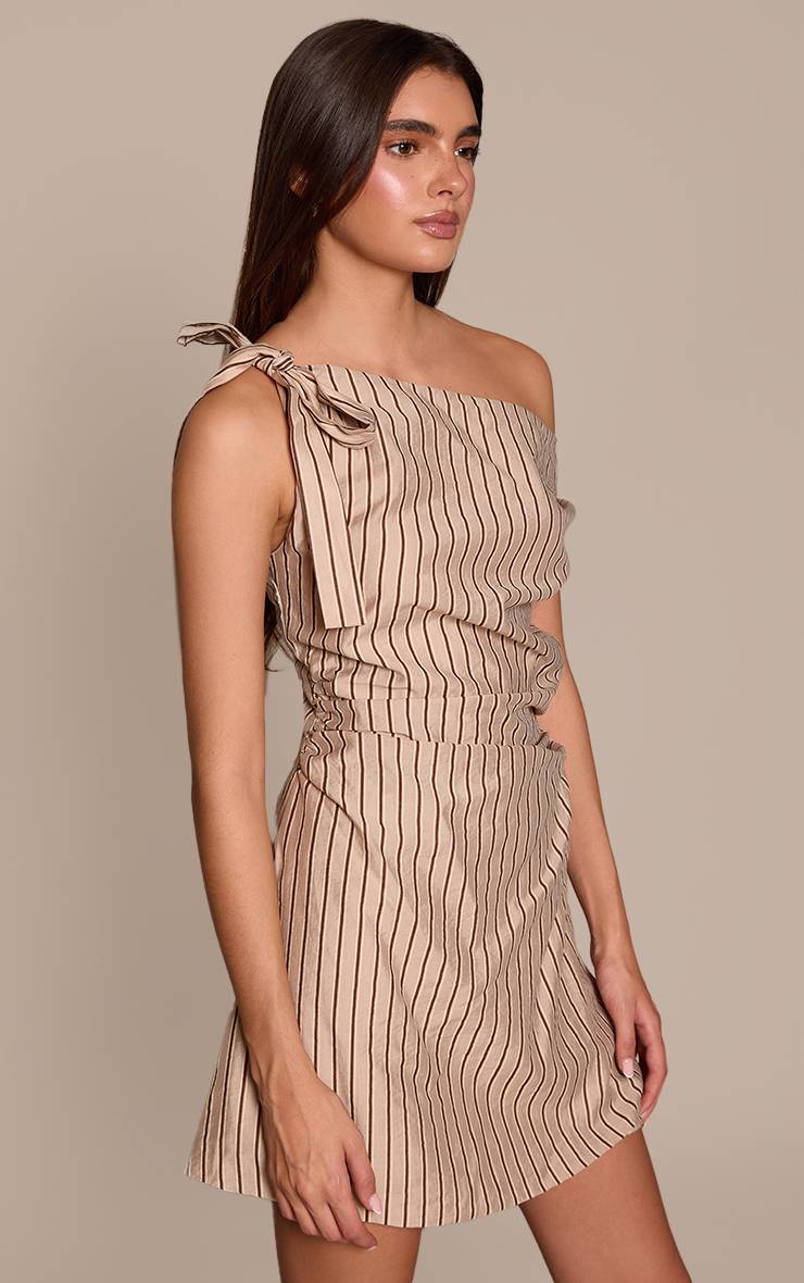 Taupe Robe Moulante Asymétrique À Rayures Avec Nœud À L'épaule