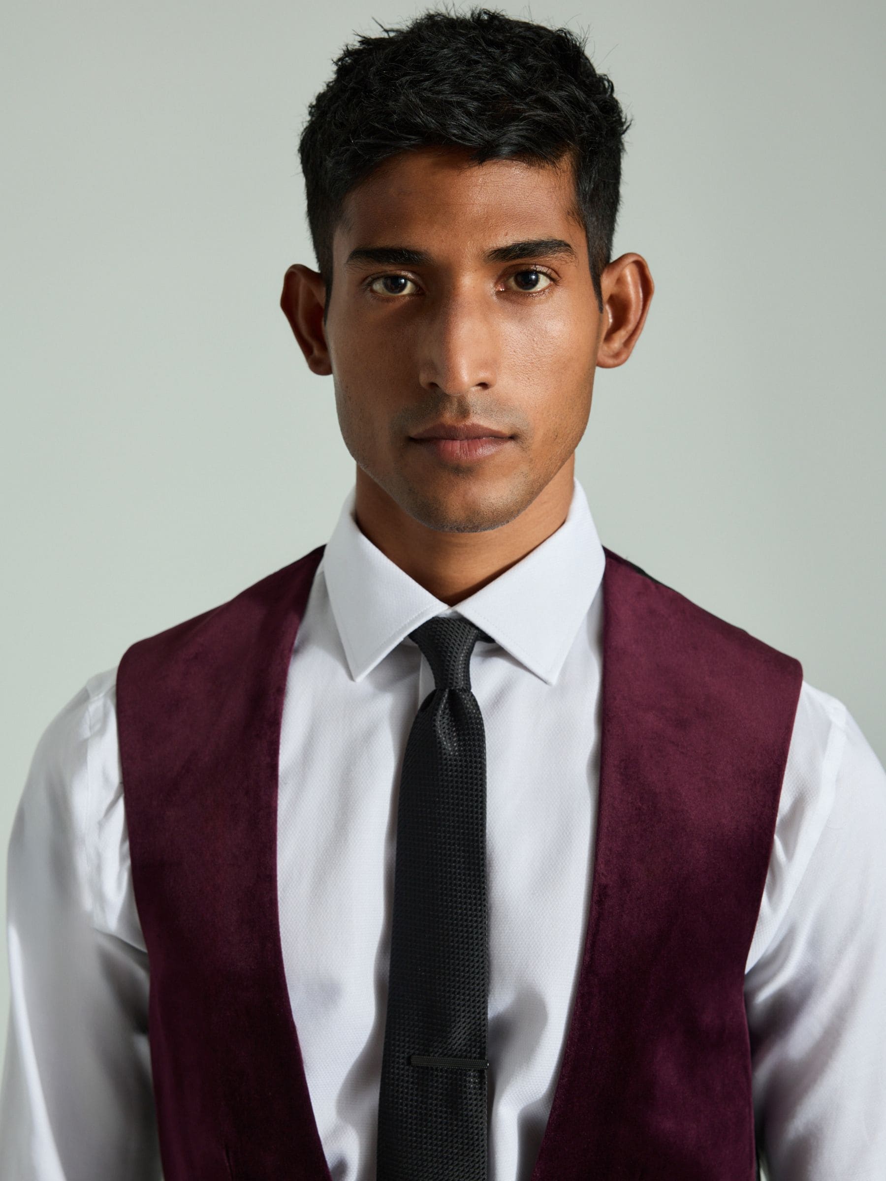 Bordeauxrood - Fluwelen gilet met patroon