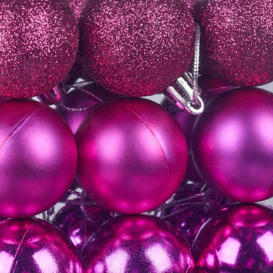 Relaxdays kerstballen - 50x - roze - 3, 4 en 6 cm -kunststof