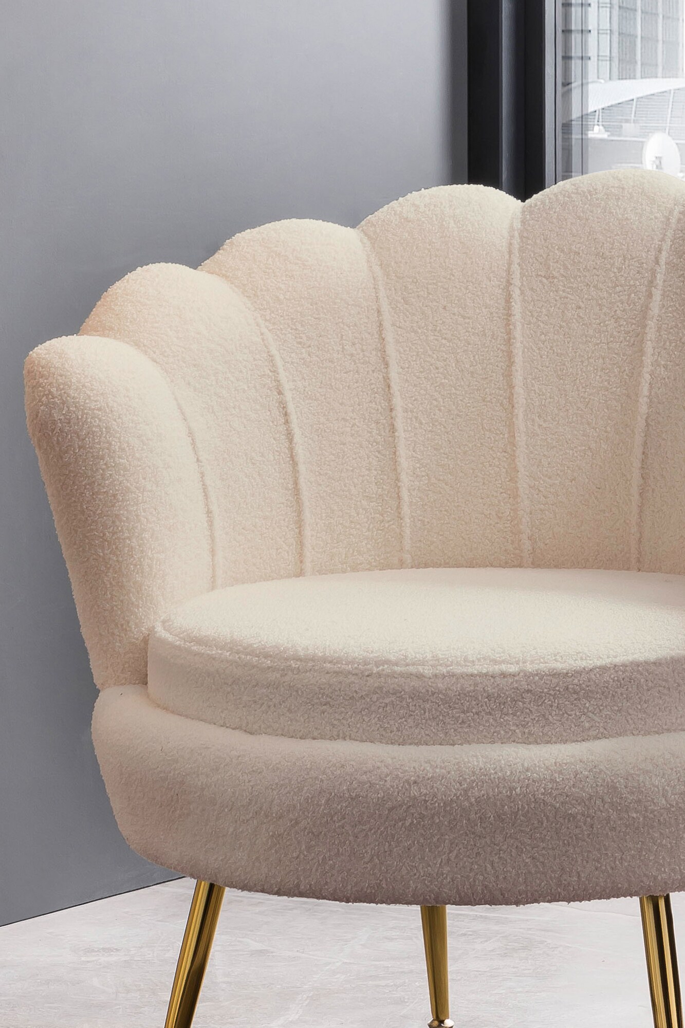 Muschelsessel Bouclé Stoff Relaxsessel Polstersessel Ohrensessel Loungesessel