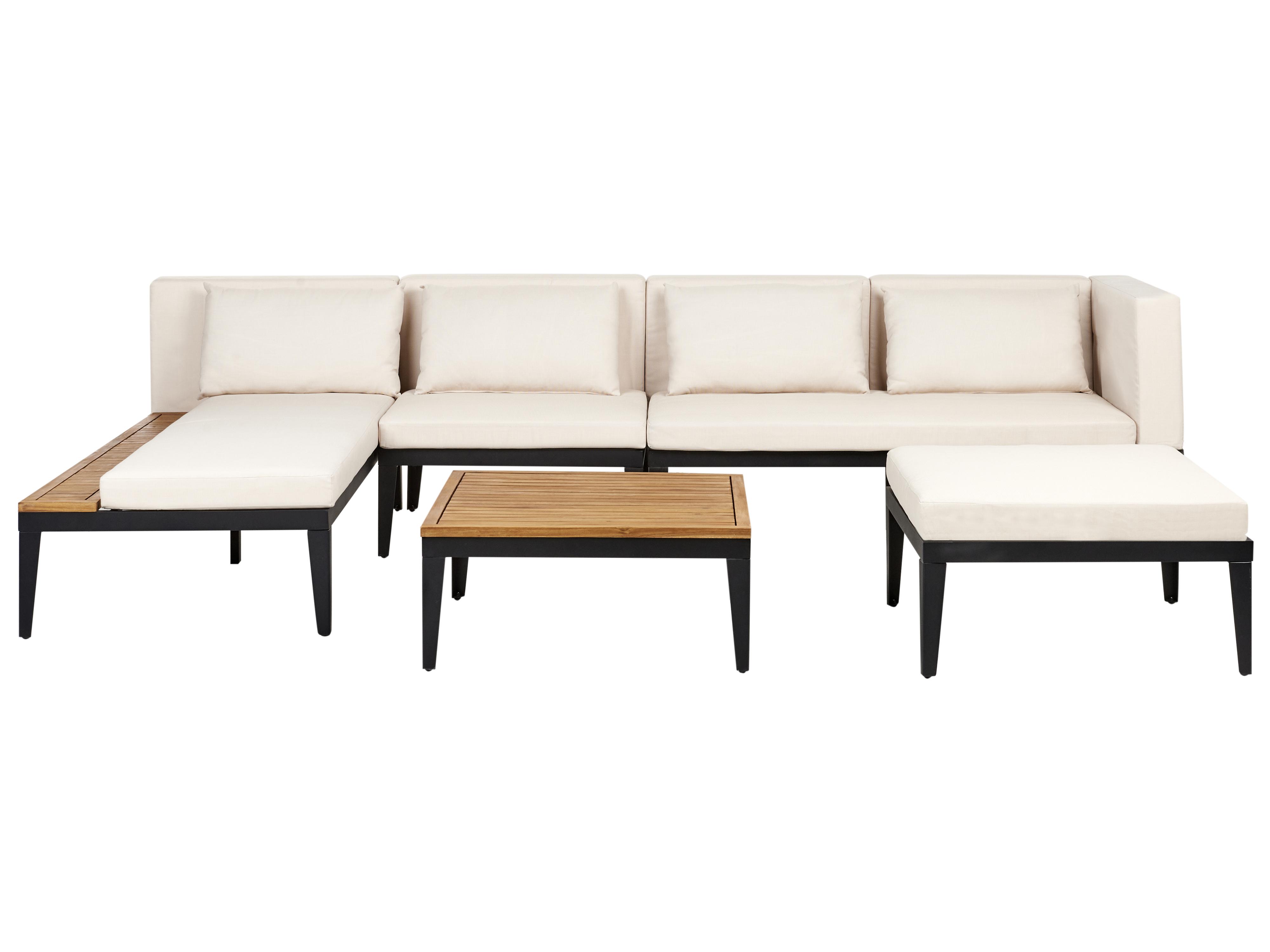 Loungeset met tafel en ottomaan 4-zits BRACCIANO rechtszijdig Gecertificeerd acaciahout Lichtbeige