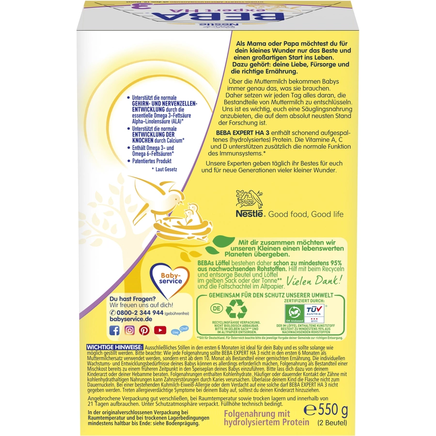 Nestlé Anfangsnahrung BEBA EXPERT HA 3 6x 550 g ab dem 10. Monat