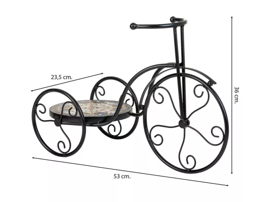 Support vélo en mosaïque et fer forgé noir 53x23.5x36h