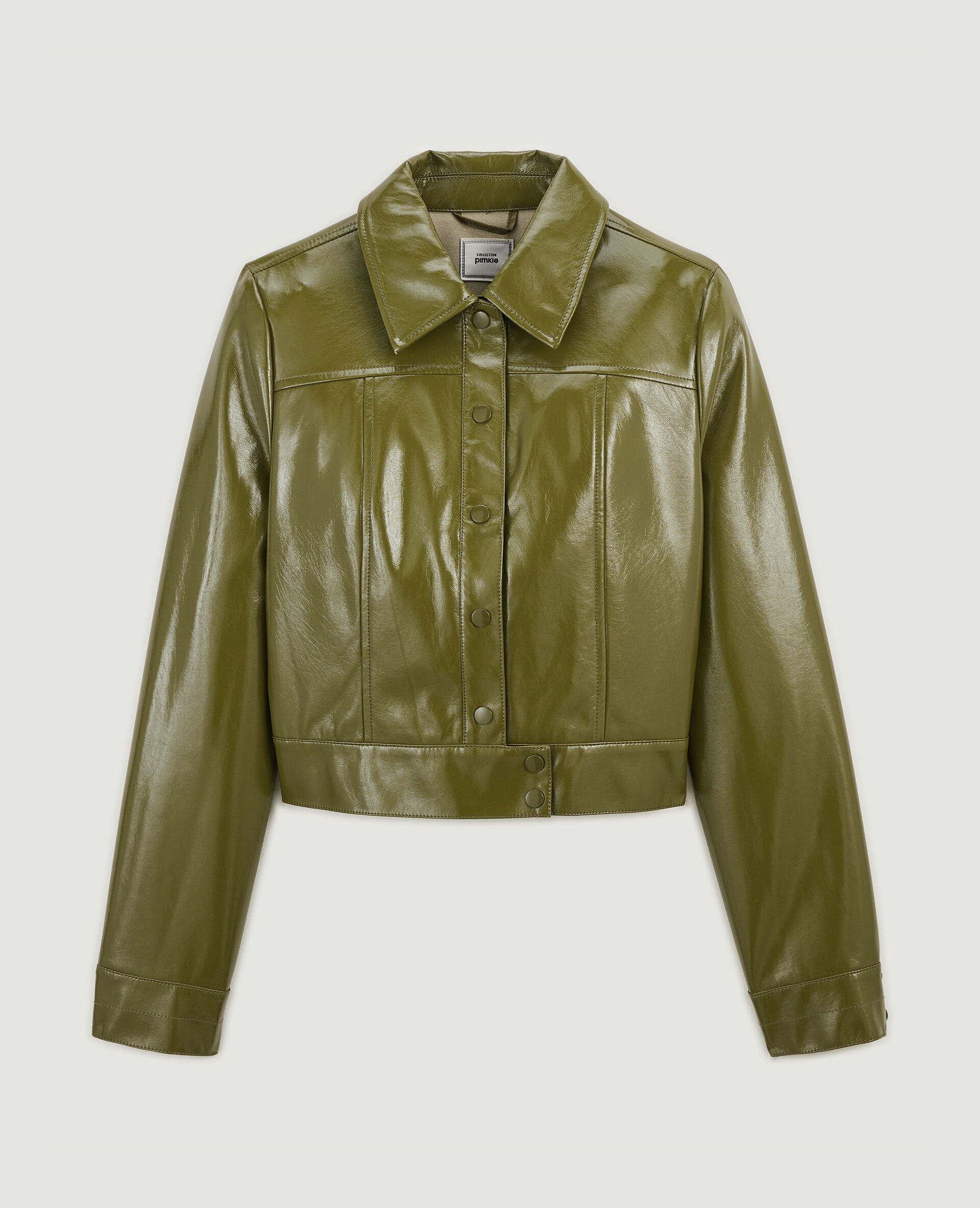 Veste courte et droite en vinyle - Vert olive