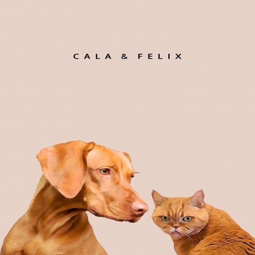 Retrato duplo personalizado dos seus animais de estimação em tons de rosa.