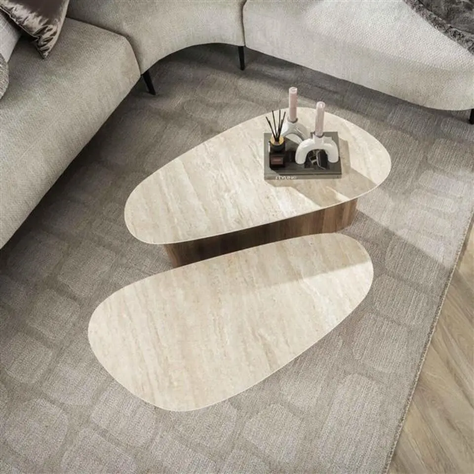 Hoyz Collection - Salontafel Romano Driehoekig - Keramisch Travertin - Set van 2