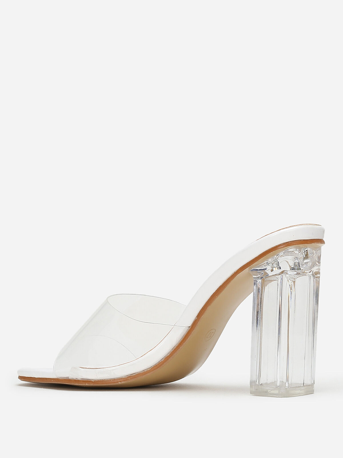 Mules carrées blanches à bride et talon transparents Blanc- Blanc