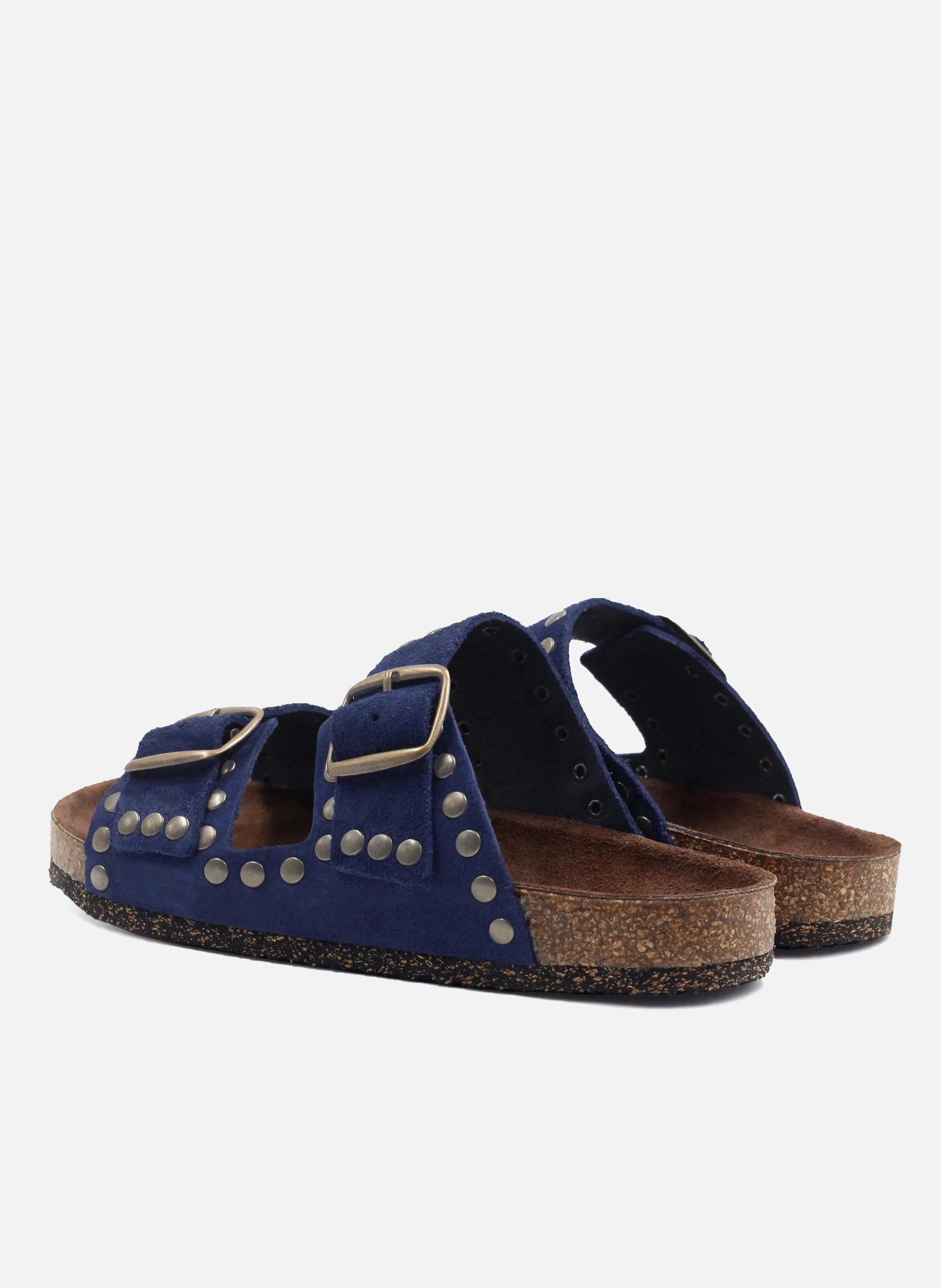 Mules liège cloutées cuir daim | Bleu