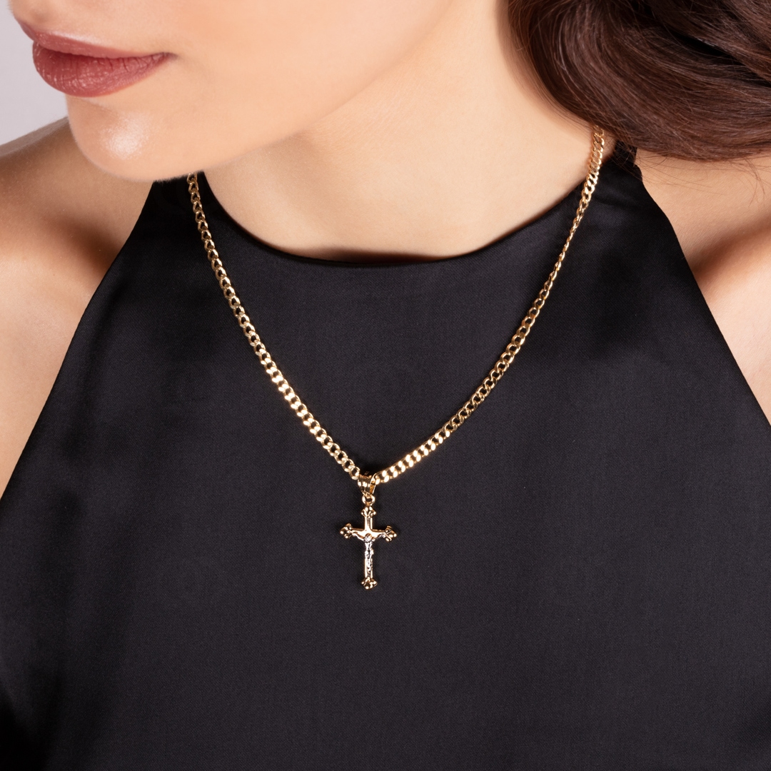 Anhänger 750/18 K Gelbgold Kreuz mit Jesus 28 x 16mm