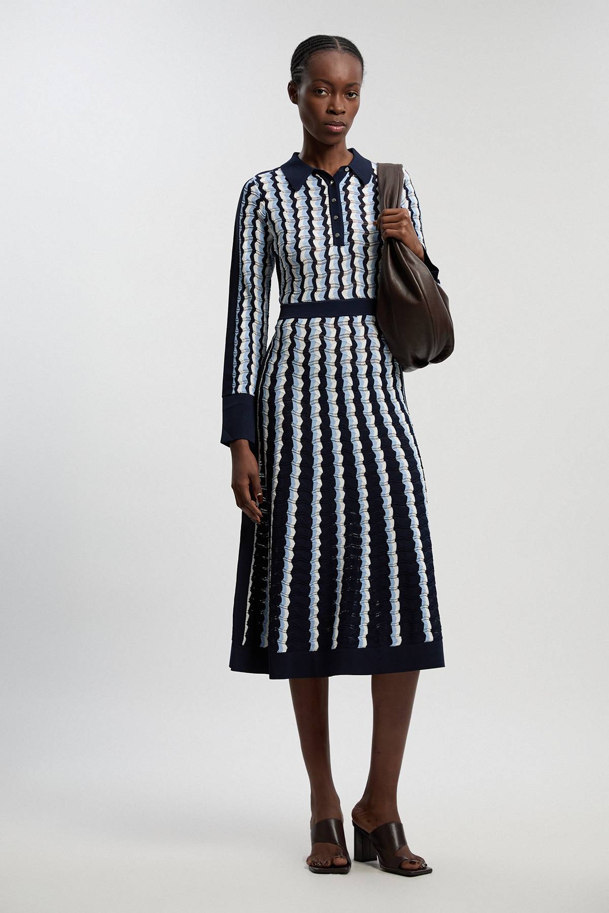 KarenMillen Robe Midi En Maille Pointelle À Col Contrastant