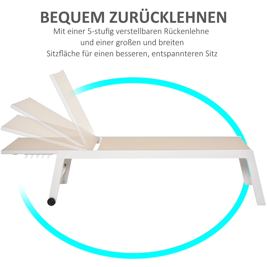 Outsunny Gartenliege mit verstellbarer Rückenlehne cremeweiß