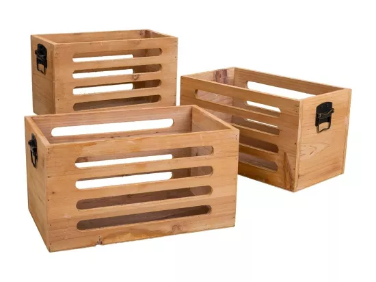 Ensemble de 3 boîtes en bois marron