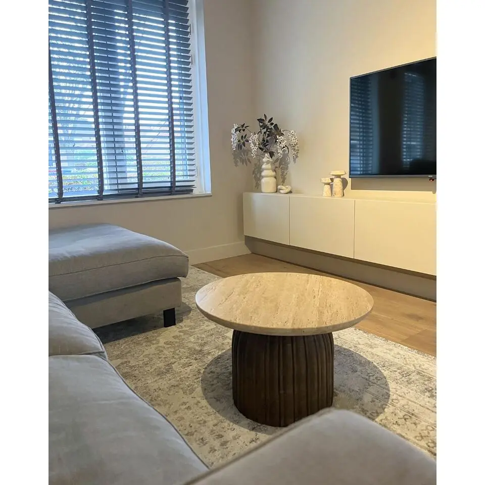 Salontafel Rond - Bruin - Travertin - 60cm - Salontafel Juan